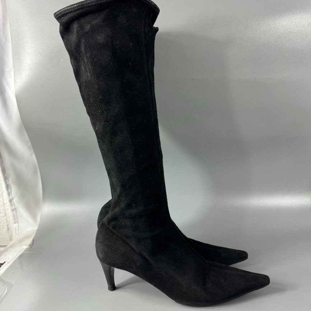 Prada Black Suede High Boots, Size 38 - Picture 2 of 14